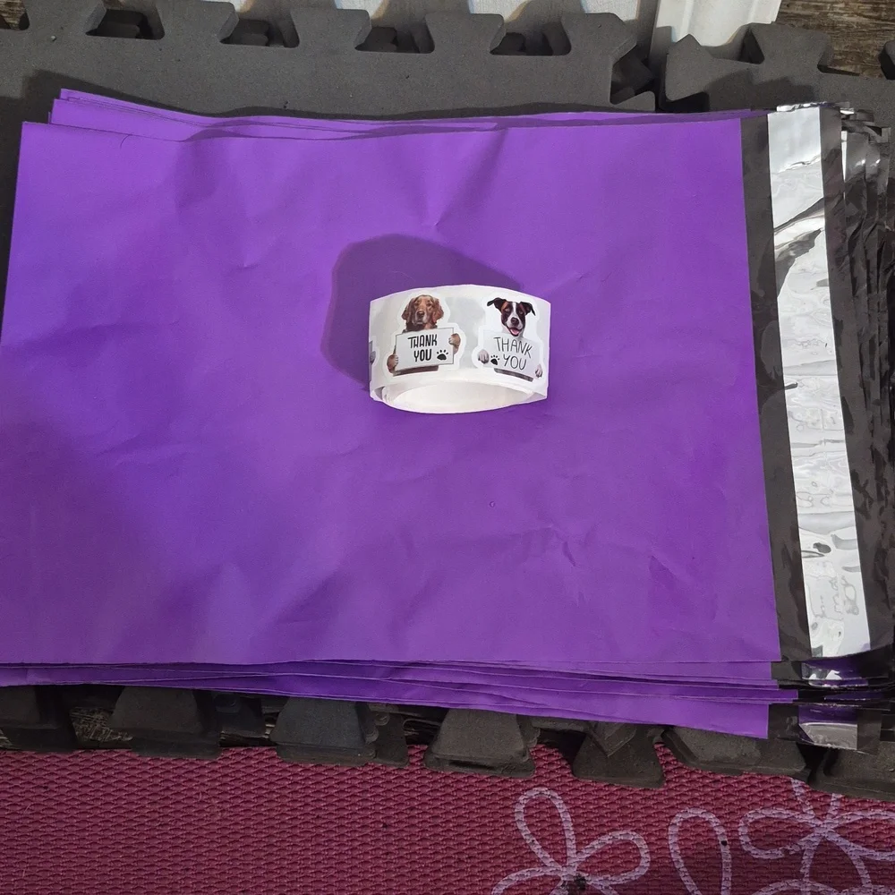 Poly Mailers & Thank You Stickers Set Purple Mailers Dog Stickers 10x12